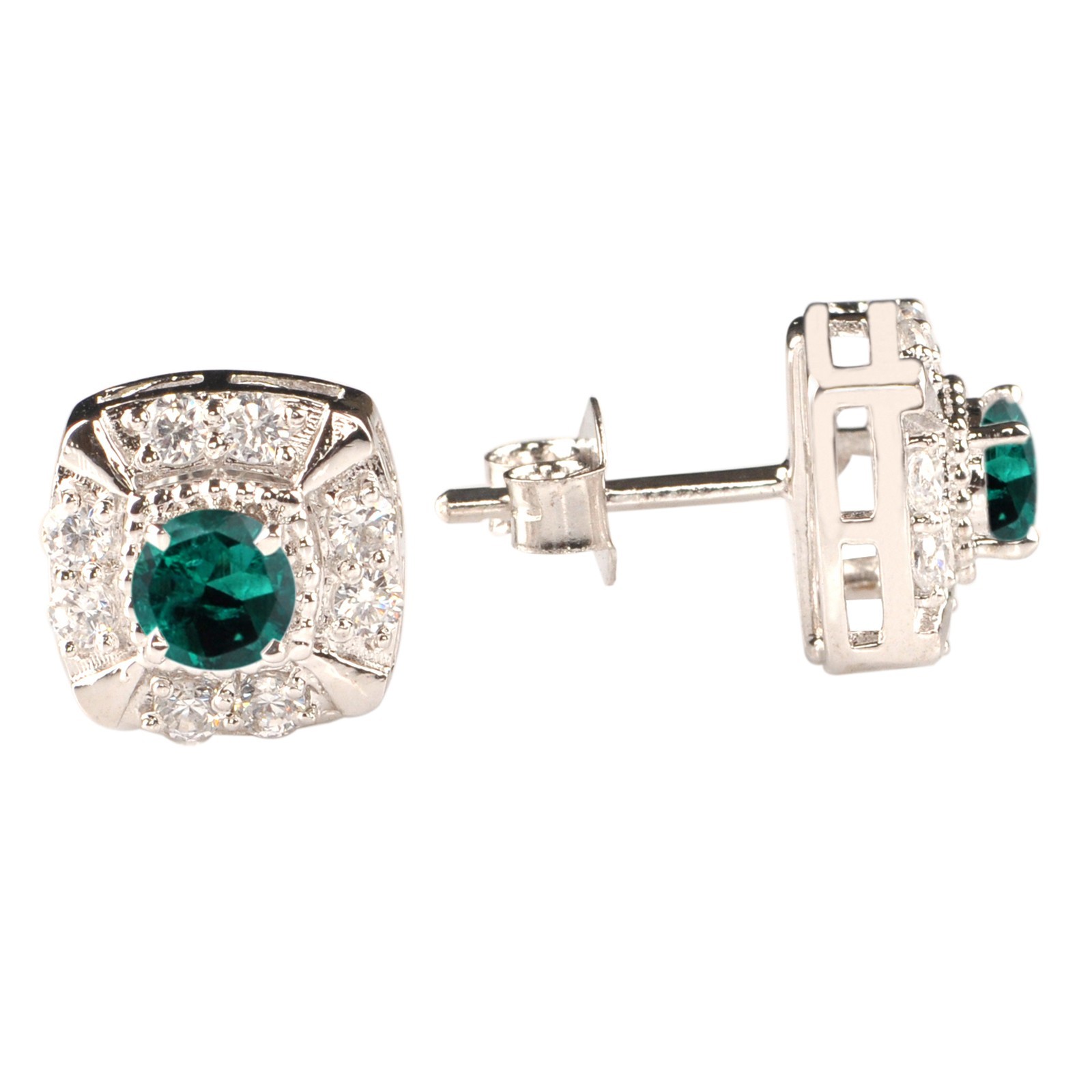 925 Silver 2.60Ct Natural Certified Emerald & White Diamond Studs – Tariff Free