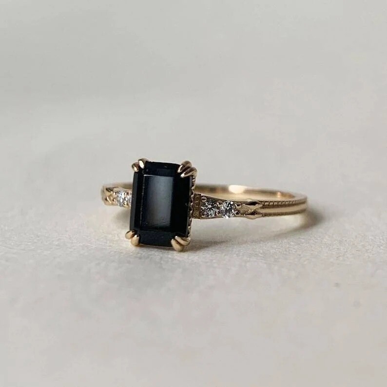Sterling Silver Onyx Ring Black Onyx Ring Dainty Engagement Ring Handmade Ring