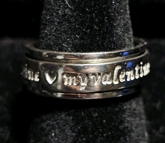 Simple Very Nice My Valentine Heart 💝 Sterling Spinner Ring Band Sz 7 #S39/01