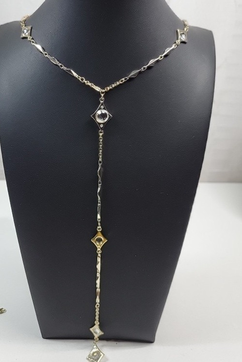 White House Black Market Gold Tone Crystals/Rhinestones Y Necklace 24″+ 8.5″Drop