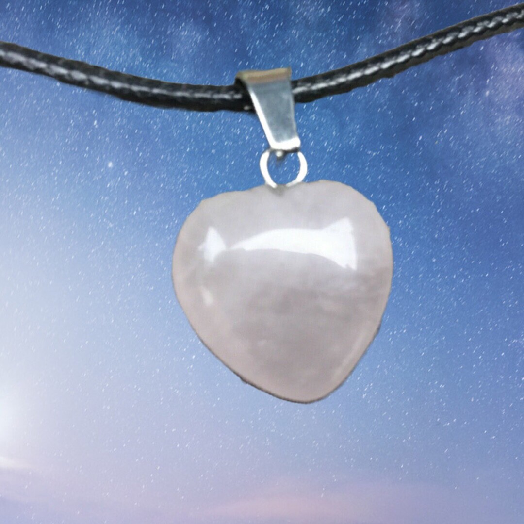 Black Cord Necklace Measures 17-19in With Rose Quartz Heart Pendant Gift J570