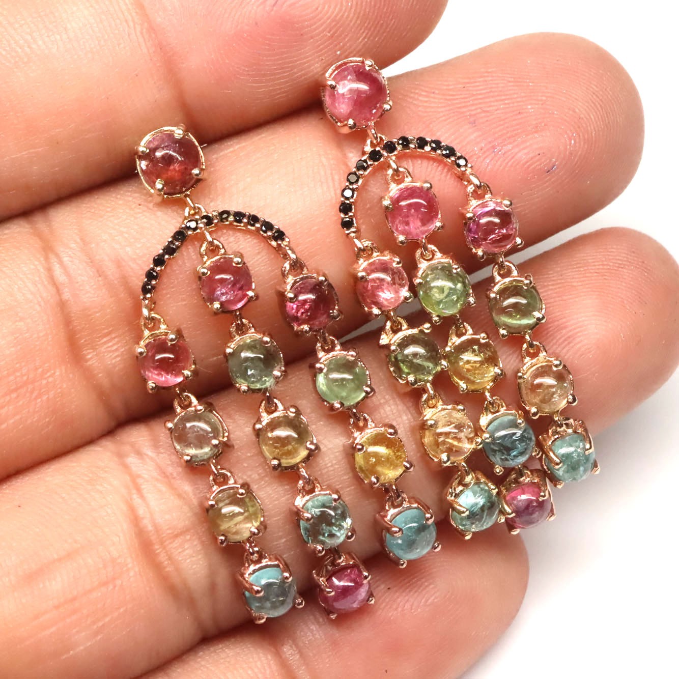 Girlfriend 925 Sterling Silver Fancy Color Tounrmaline Spinel Earrings Rose Gold