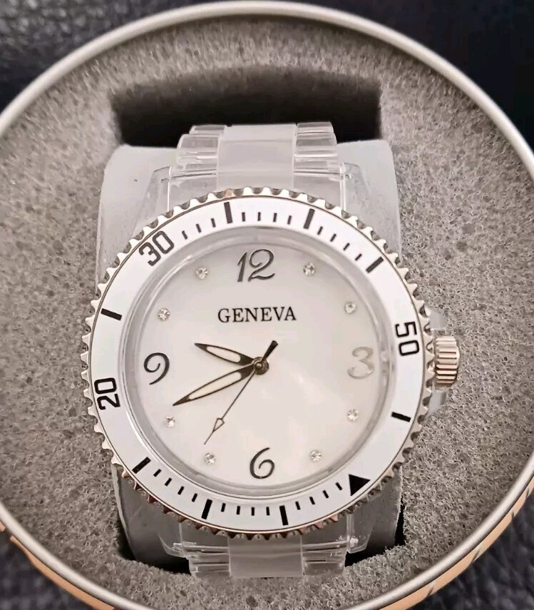 Geneva Ladies Analog Watch, With Clear Wrist Band