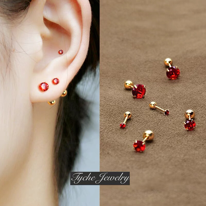 Women Girl Surgical Steel Round CZ Crystal Screw Back Stud Earrings Gift For Her