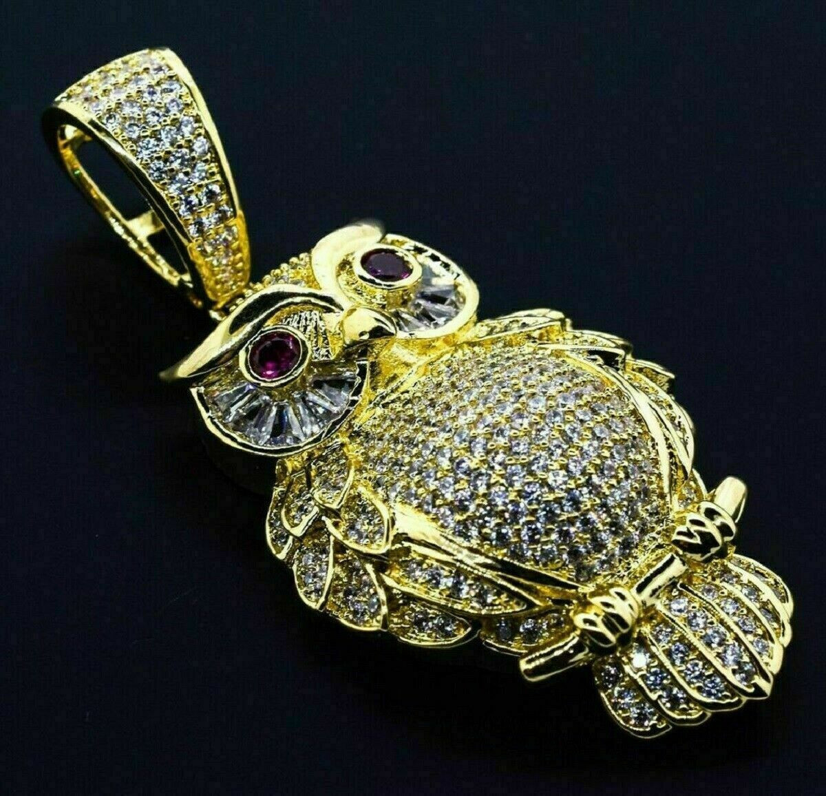 Animal Owl Pendant 4Ct Round Ruby & Diamond Owl Pendant 14K Yellow Gold Over