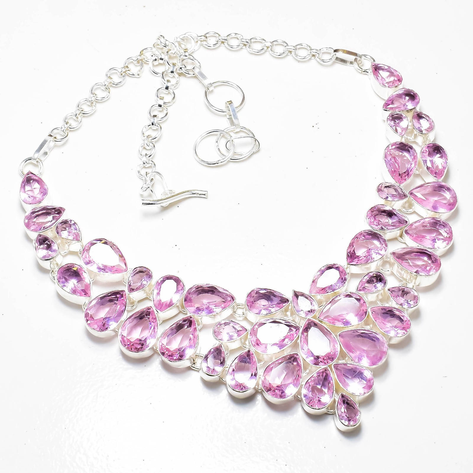 925 Sterling Silver Pink Topaz Gemstone Jewelry Women Necklace Size-18″