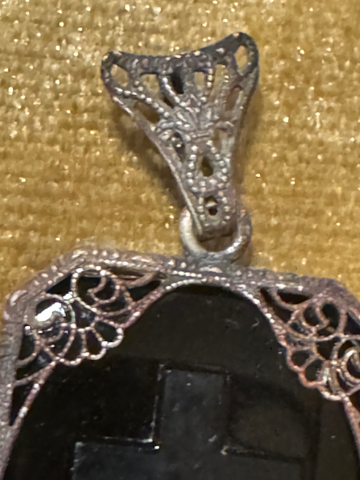 Antique Ornate Border with Black Onyx Mourning Pendant Etched Cross & Star Prism