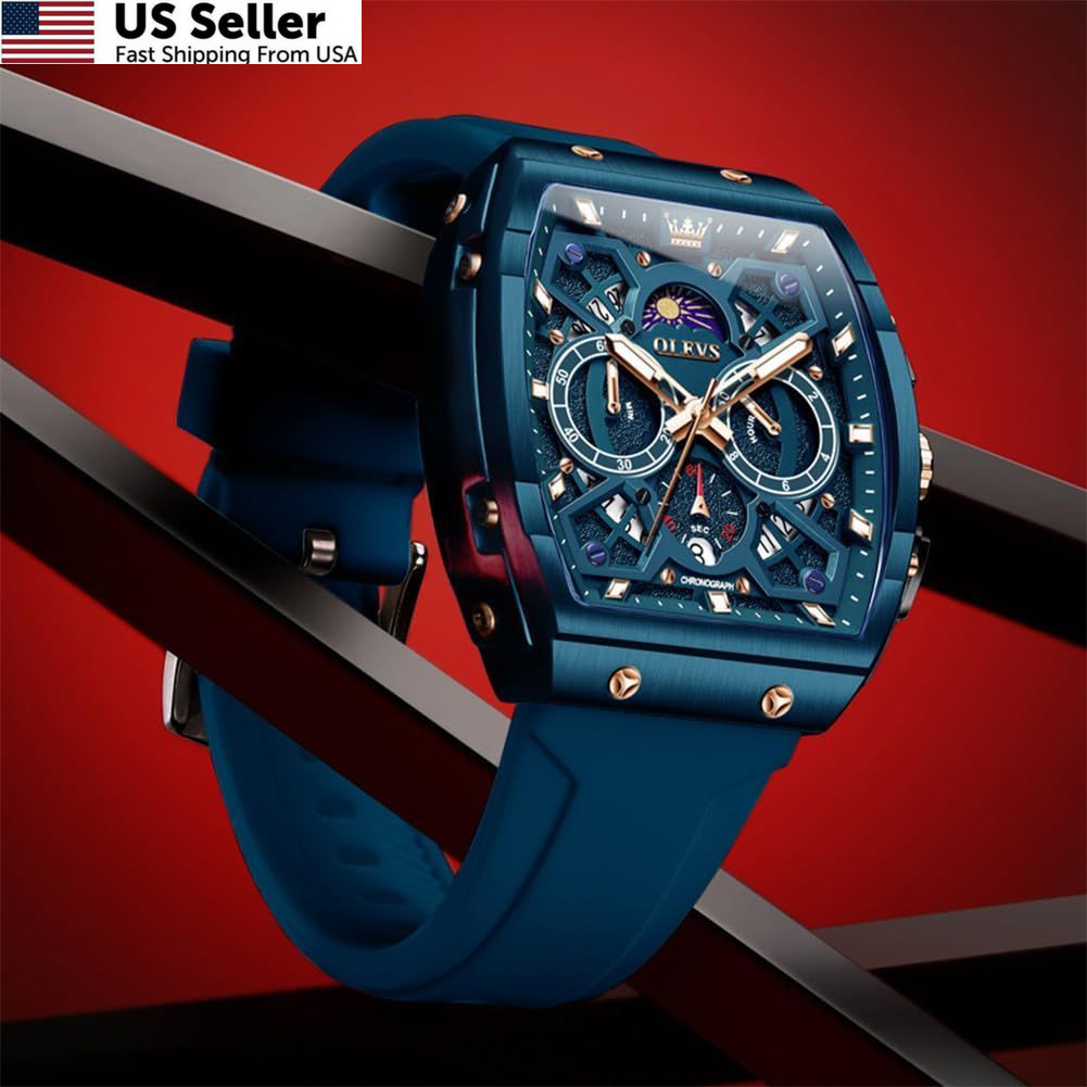 OLEVS Mens Watches Stylish Chronograph Waterproof Blue watches for men 42