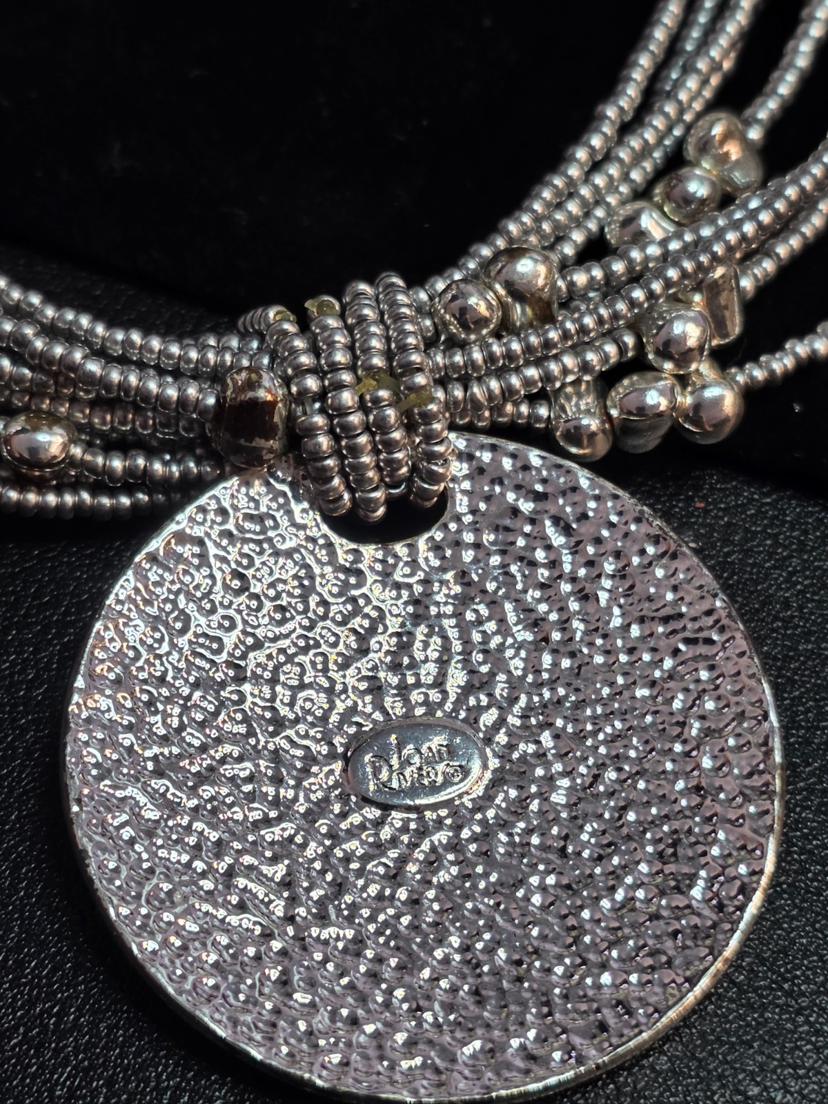 Joan Rivers Silver Medallion with Multi Strand Silver Seed Bead Necklace 21 Inch