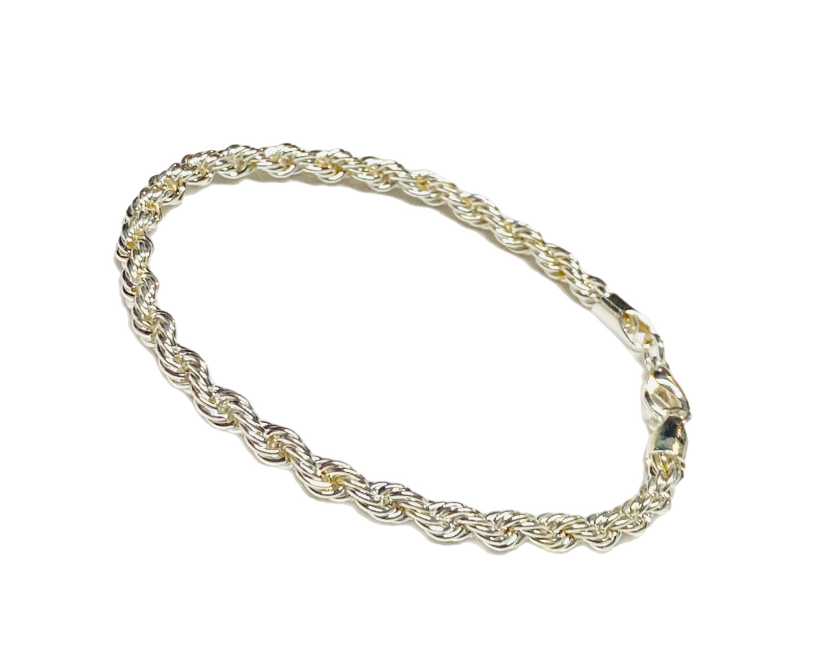 Twisted Rope Silver Tone Chain Bracelet 8” Costume Fashion 4mm Wide EUC Thick