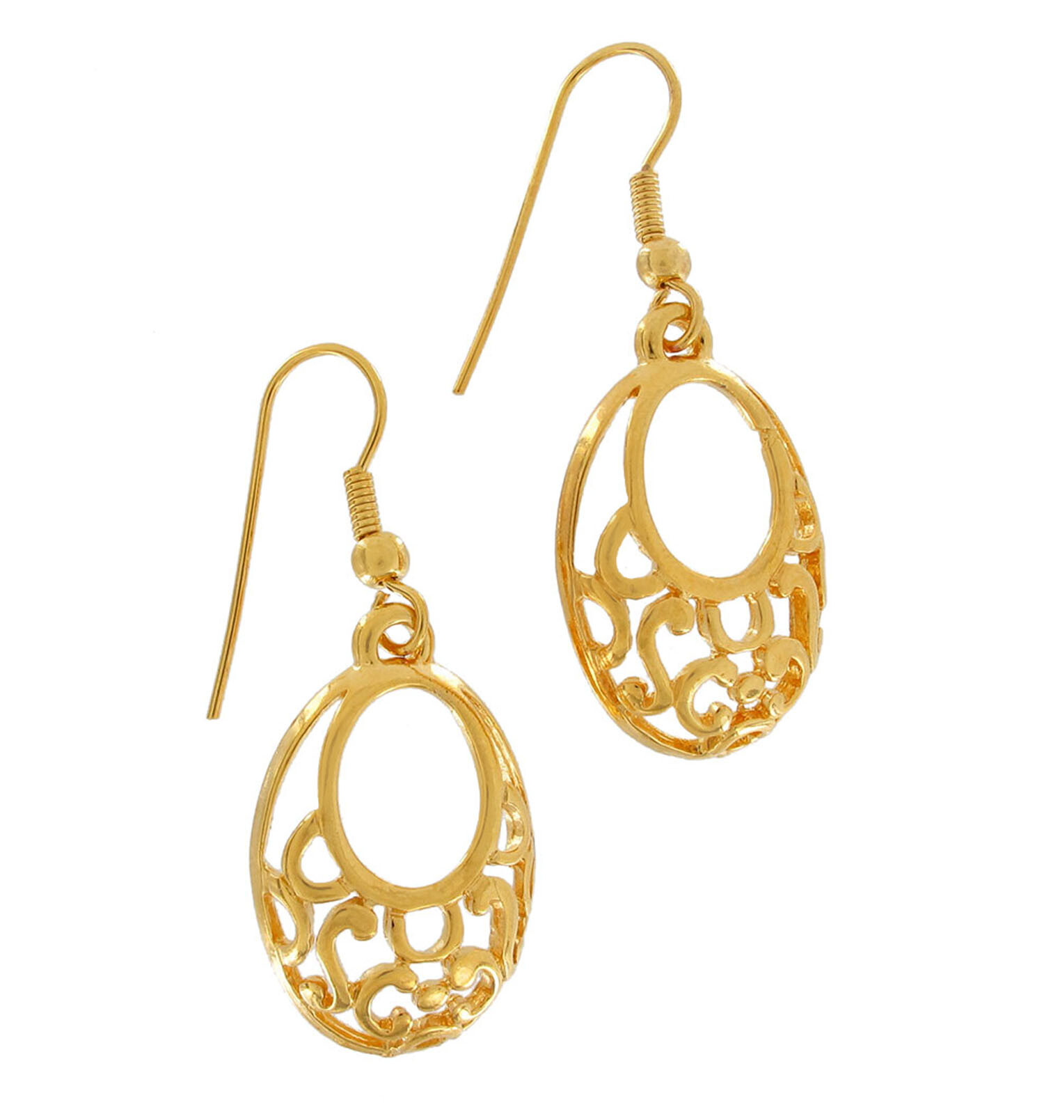 Classic Openwork Ornate Oval Dangle Earrings Pierced Gold Tone 1 3/4″