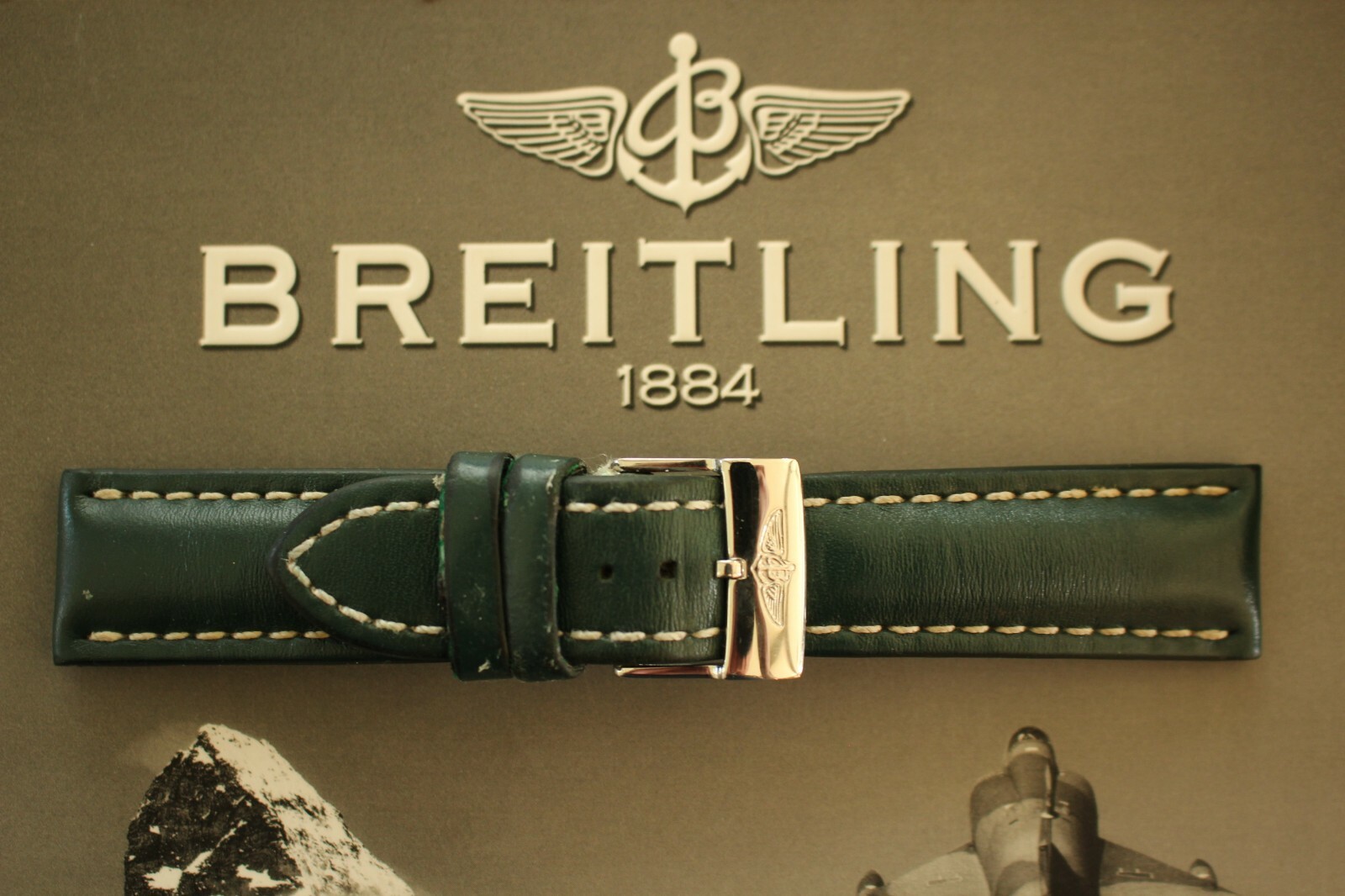 BREITLING UNK# 22-20 BRG GREEN OIL CALF TONGUE BUCKLE WATCH BAND WATCHBAND STRAP