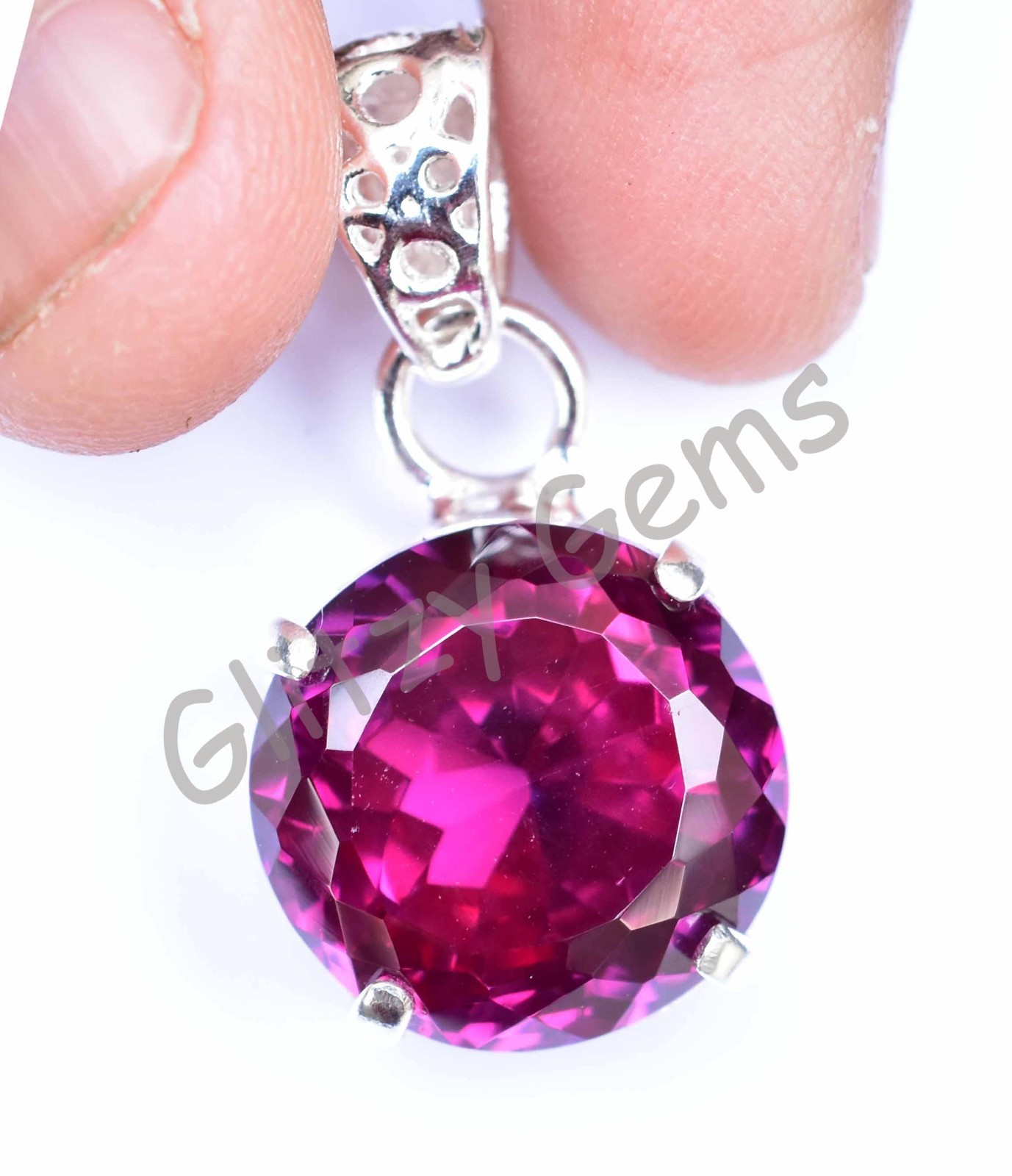 40.55 Ct Natural Rhodolite Garnet Round 925 Sterling Silver Pendant Certified