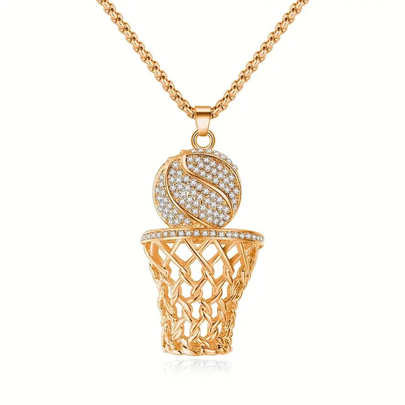 Creative Hip Hop Sports Trendy Basketball Zirconia Men Pendant Necklace Punk New