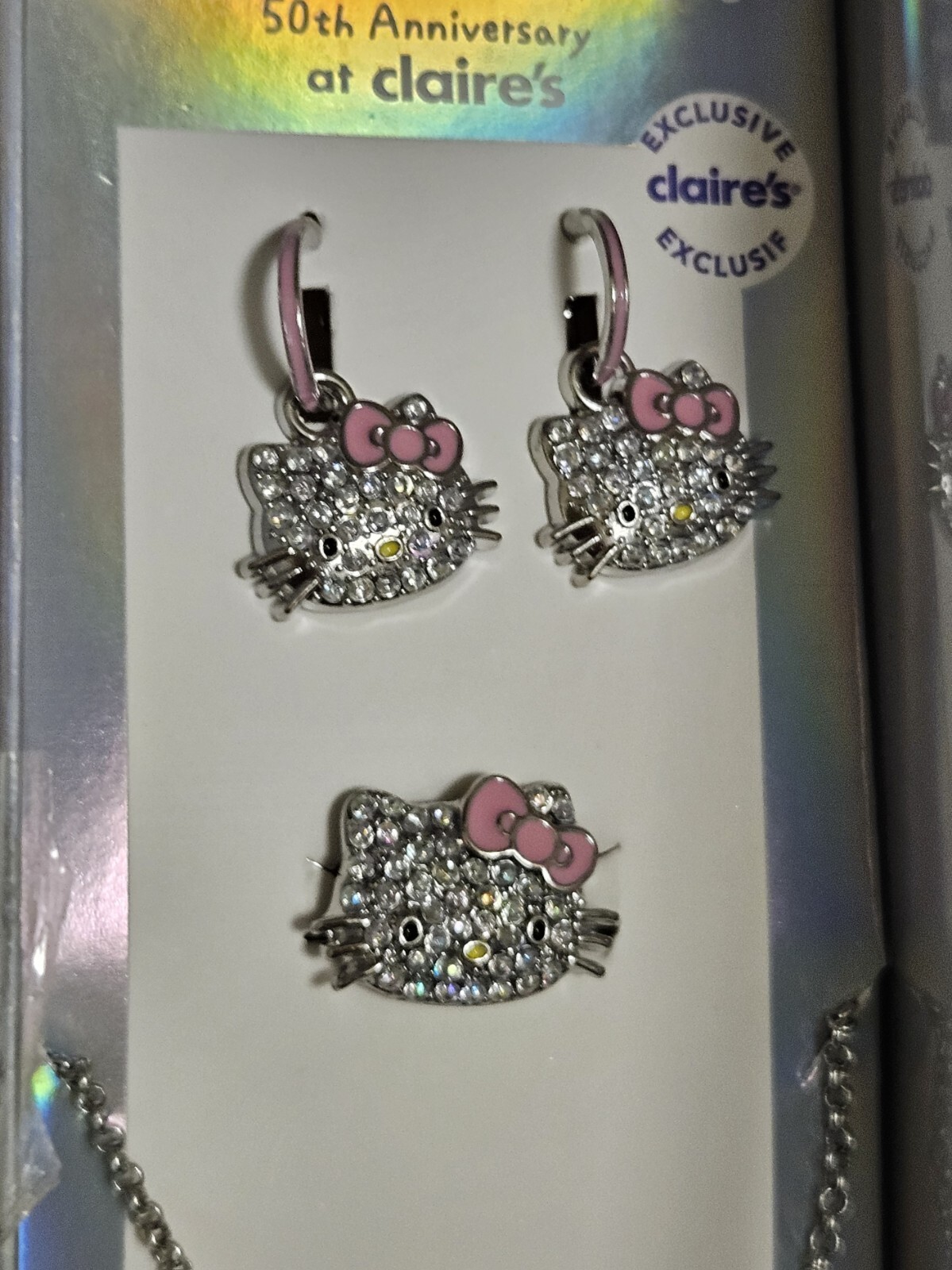 3 PC SET Hello Kitty 50th Anniversary Claire’s Rhinestones Exclusive Jewelry
