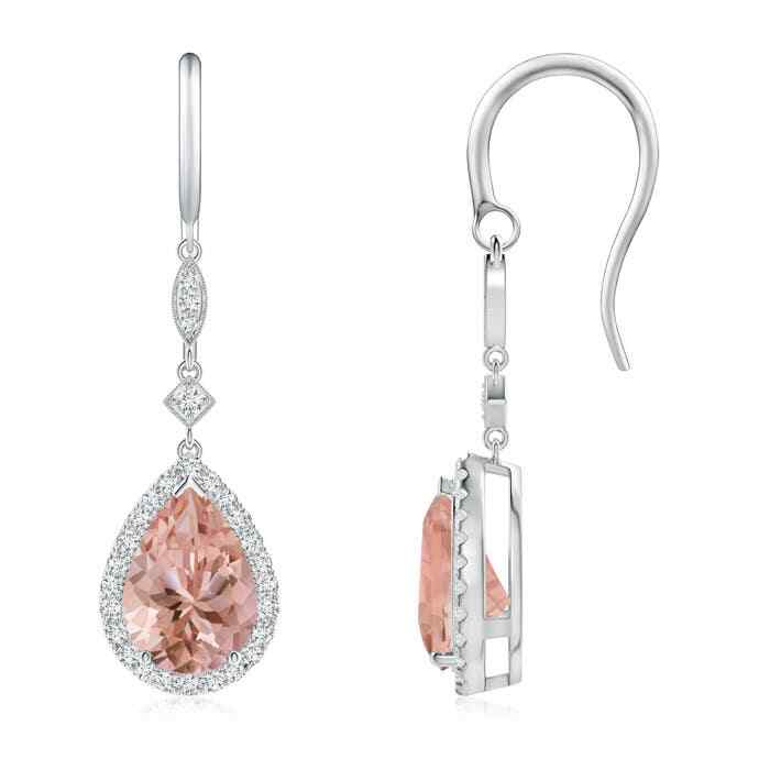 ANGARA 3.54 Ct Pear-Shaped Morganite Drop Earrings with Diamond Halo in 14K Gold