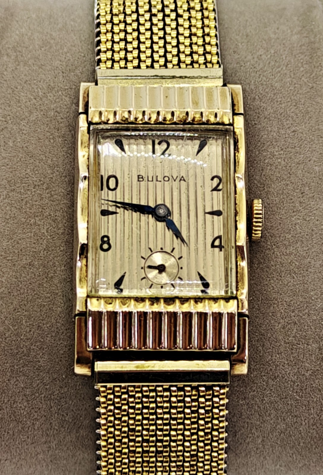 Vintage 1950 Bulova Academy Award T Men’s Watch 10K GF Curtain Dial 21J