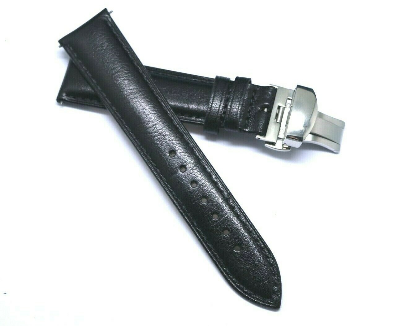 20mm Black or Brown Leather Replacement Watch Strap Push Button Deployant Clasp