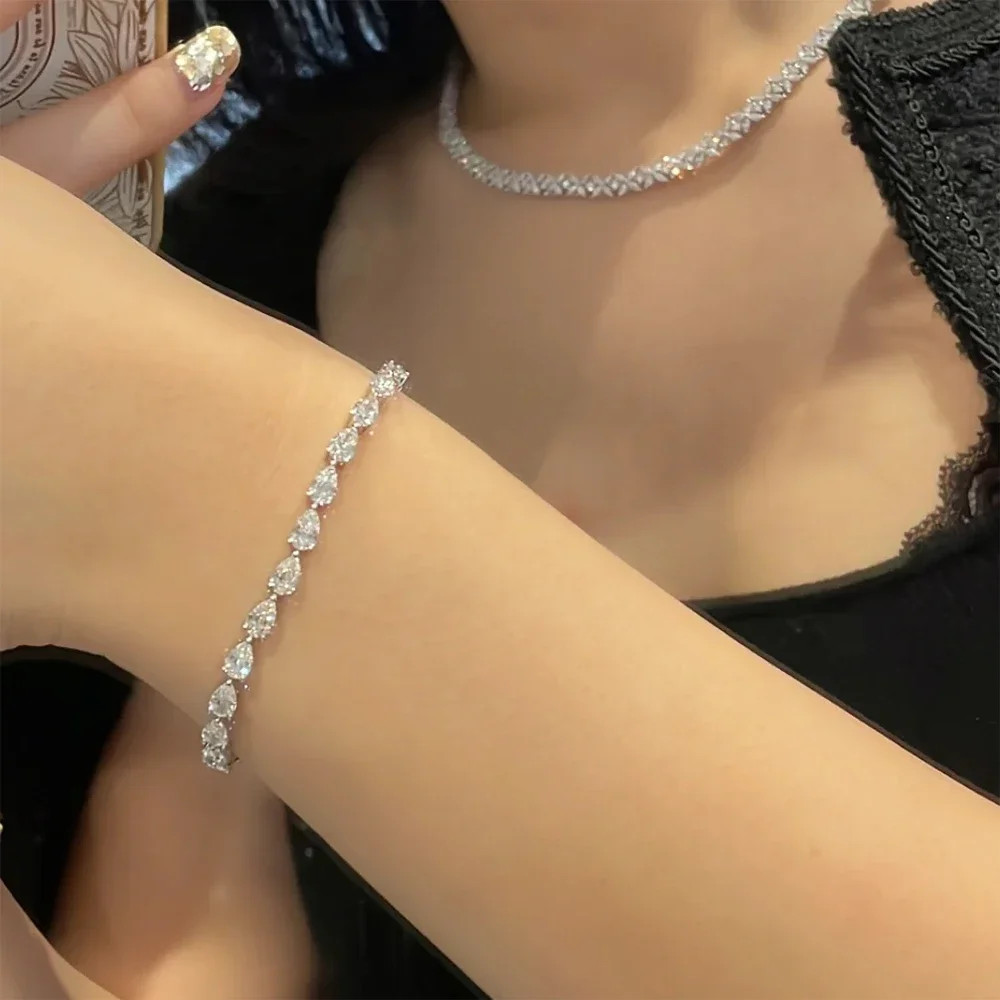 3*5mm Pear Cut All Moissanite Tennis Bracelet S925 Silver Hiphop Party Bracelet