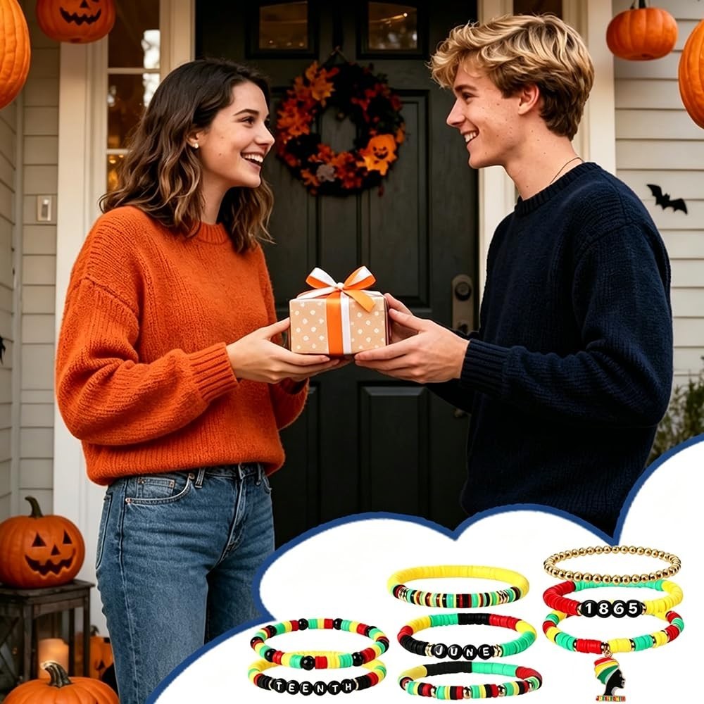 8 PCS Juneteenth Clay Bead Bracelets, African Friendship Jewelry, Adjustable Jam