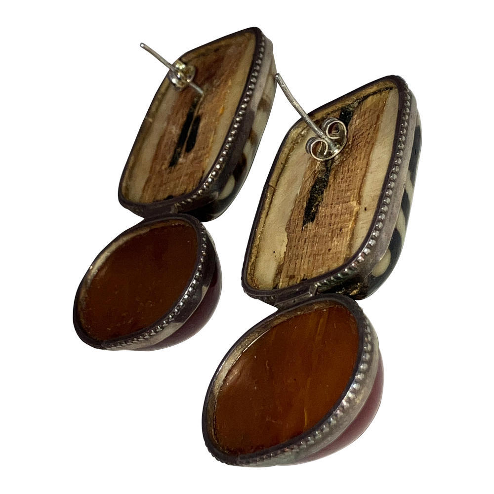 Sterling Dyed Water Buffalo Bone Cherry Amber Earrings