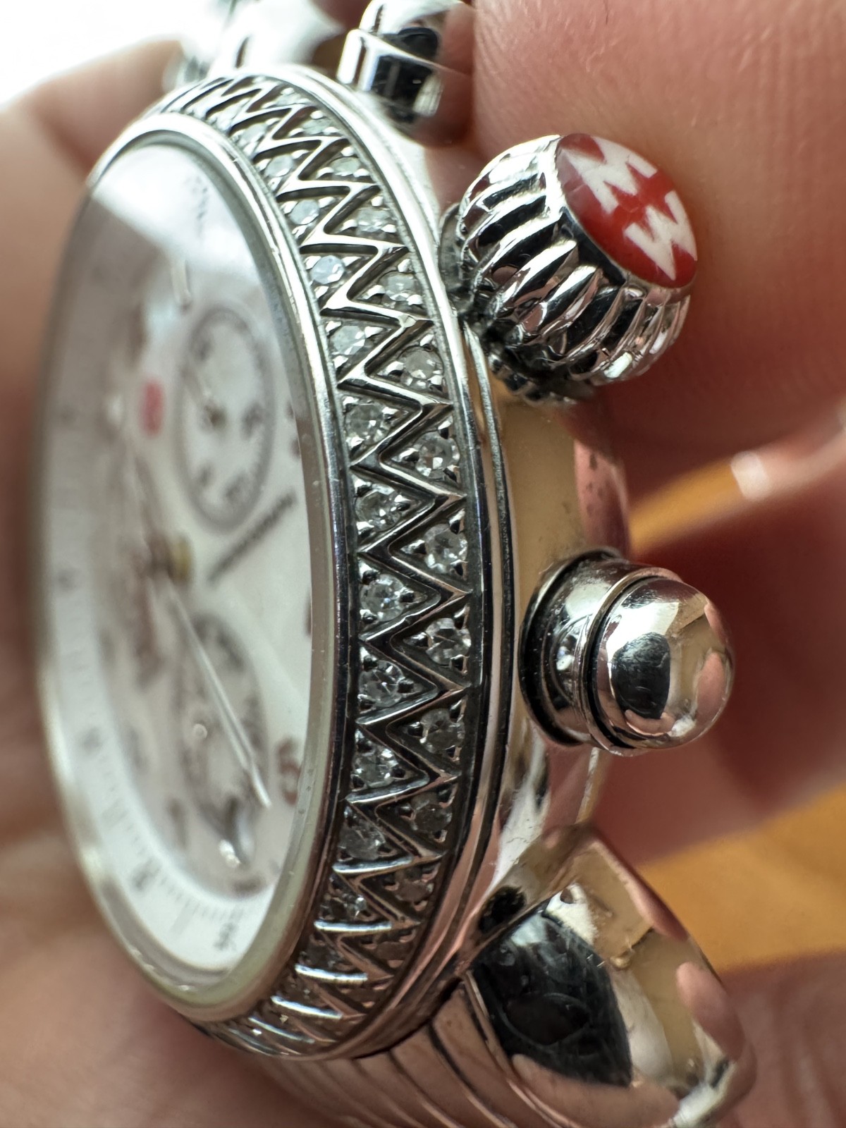 Michele CSX Diamond Bezel Mother of Pearl Chronograph Watch, 36mm • MW03M01A1025