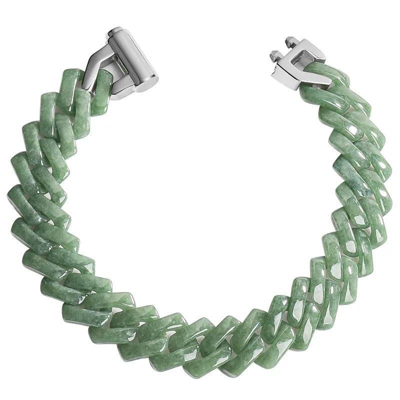 Grade A MYANMAR Jadeite Green Rhombus Shaped Cuban Bracelet7.87 inches – 8.27 in