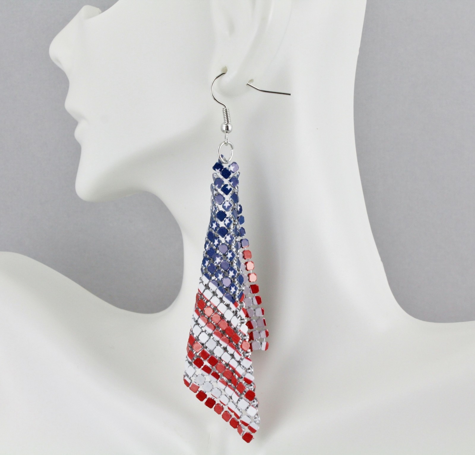 Patriotic earrings Red White Blue USA American Flag earrings 4th July metal mesh