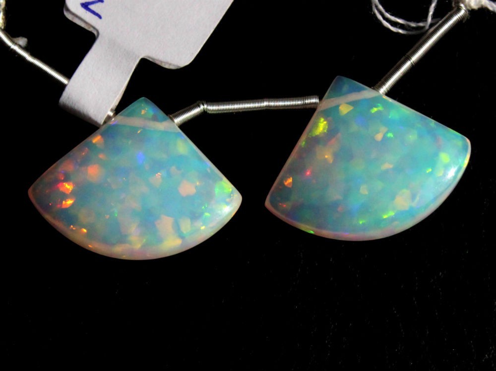12.30ctw White Opallite Smooth Plain Fan Briolette Pair Beads