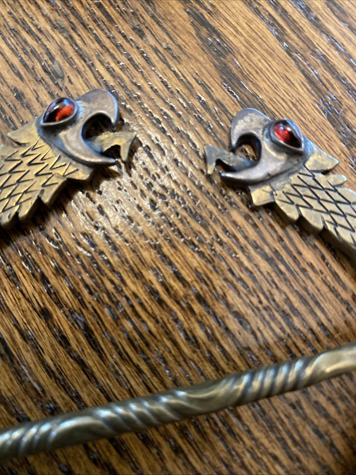 Bronze Ruby Eye Dragon Penannular Brooch Celtic Kilt Pin Earasaid Shawl Fastener
