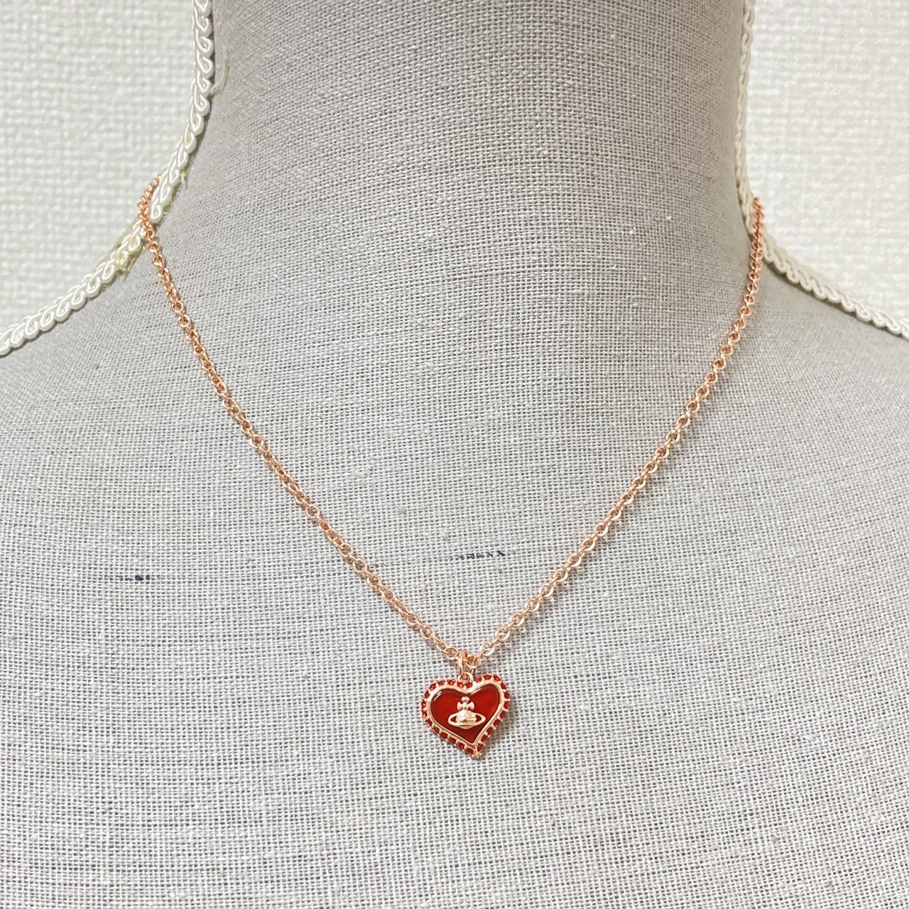 Vivienne Westwood Necklace PETRA Heart Red Rose Pink Gold w/Pouch NO BOX