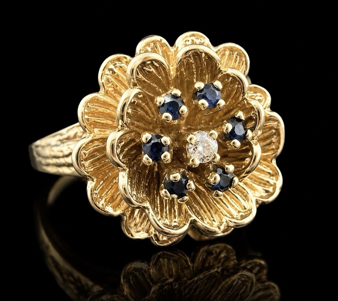 Vintage 14k Gold Sapphire & Diamond Ring Estate Antique 8.8 Grams (Not Scrap)
