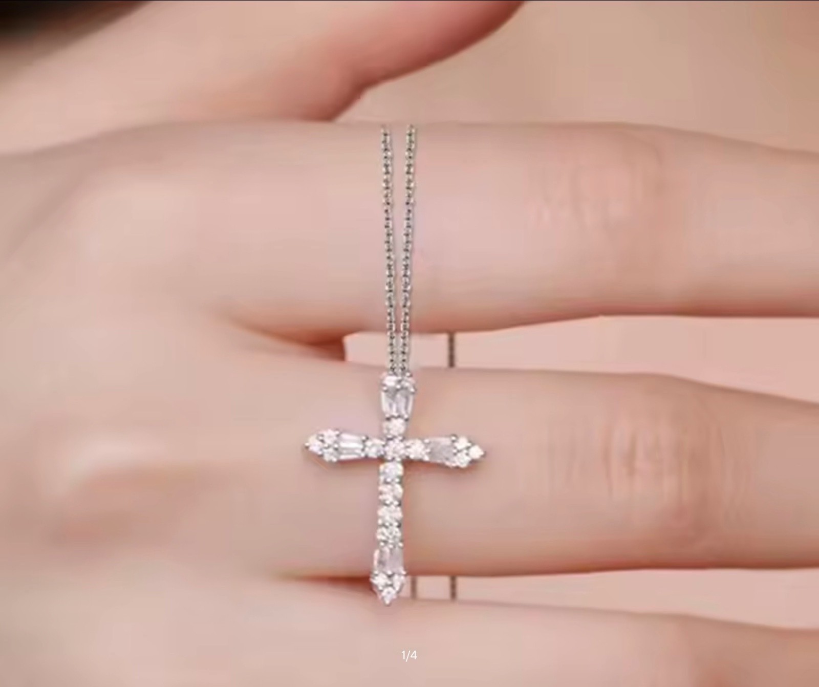 Silver Cross Cubic Zirconia Stone Necklace 18” Chain Religious Faith Jewelry NEW