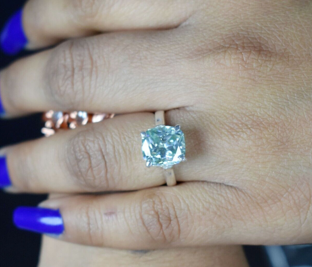 Certified Natural 2.75ct VS1 Cushion Blue Diamond Ring 925 Silver Ring For Women