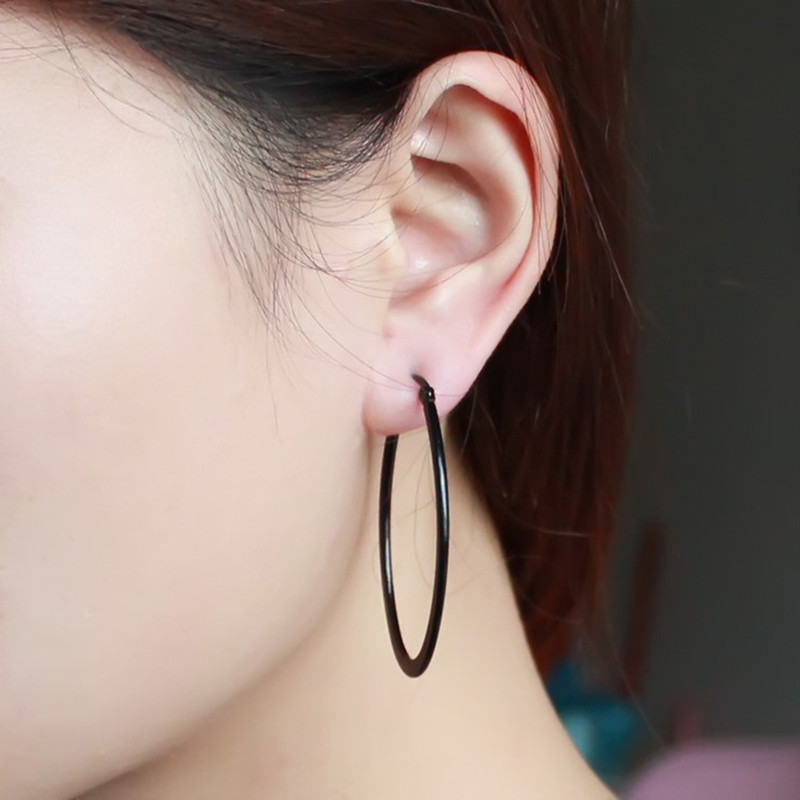 Womens Unique Black/Silver/Rose Gold/Gold Stainless Steel Big Oval Hoop Earrings