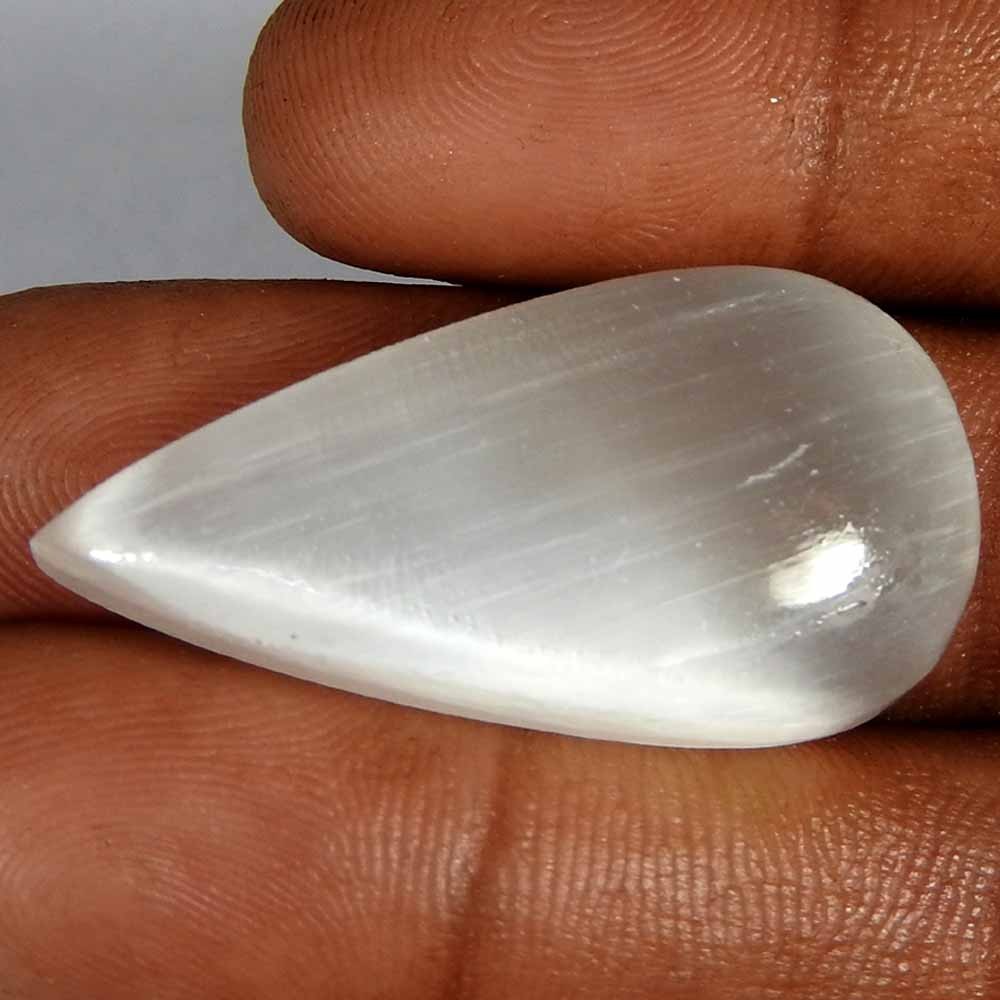 33.55Cts100%Natural White Selenite Pear Cabochon(34x17x8)Loose Gemstone
