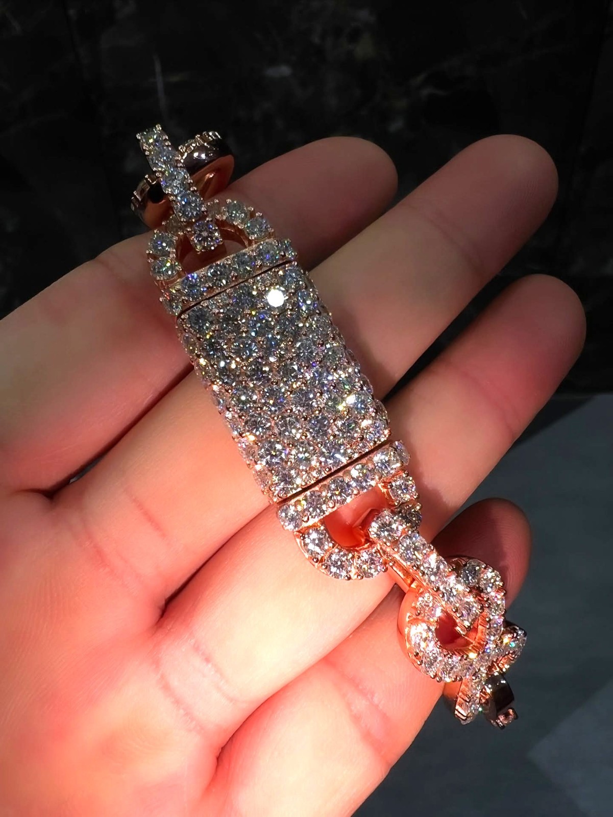 Moissanite Iced Out Infinity Link Bracelet Rose Gold Plated Silver Passes Test