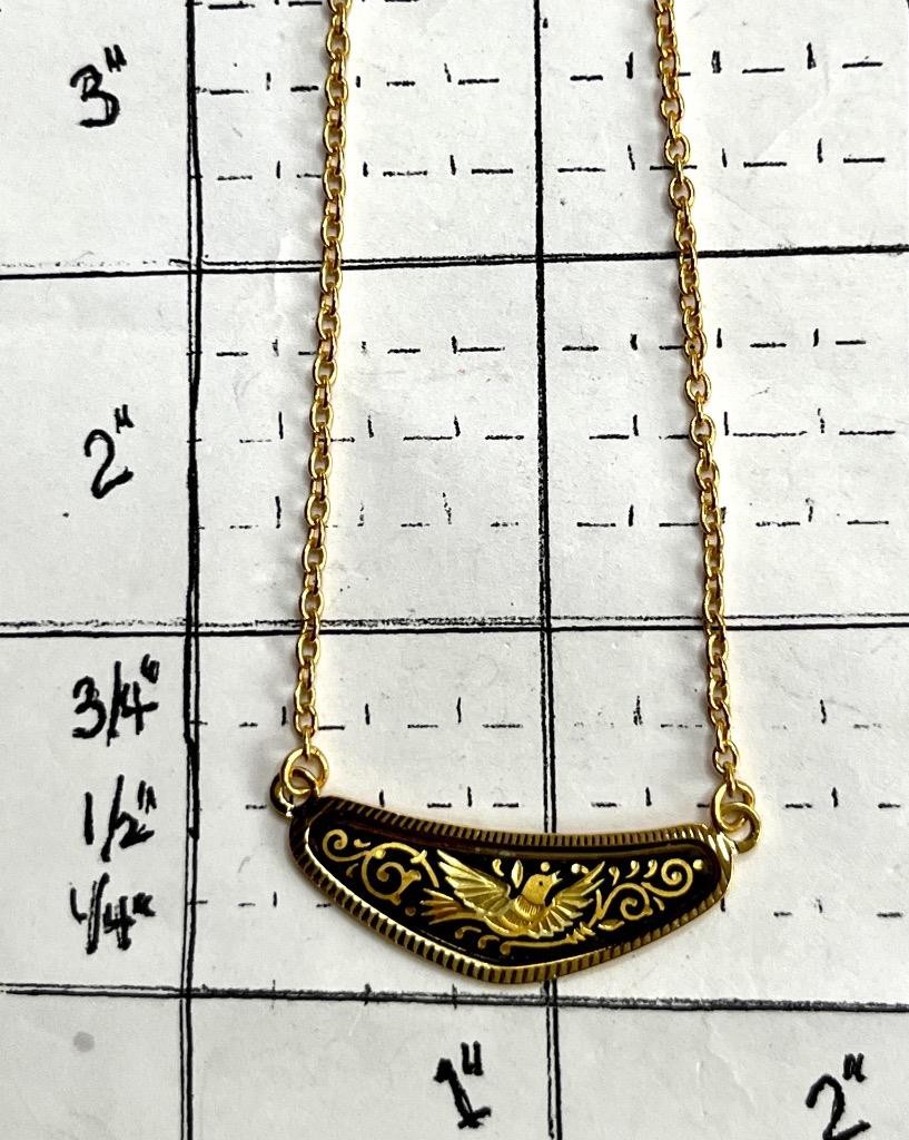 Vintage Damascene Toledo Spain Black Necklace 18” long #18-8