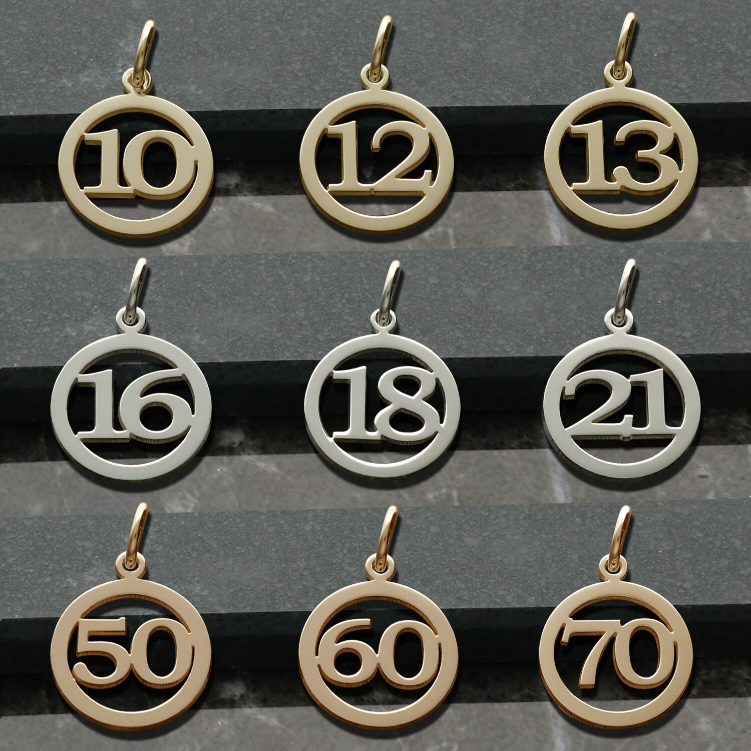 375 Solid 9ct Yellow, Rose or White Gold Birthday Number Age Pendant Charm Gift
