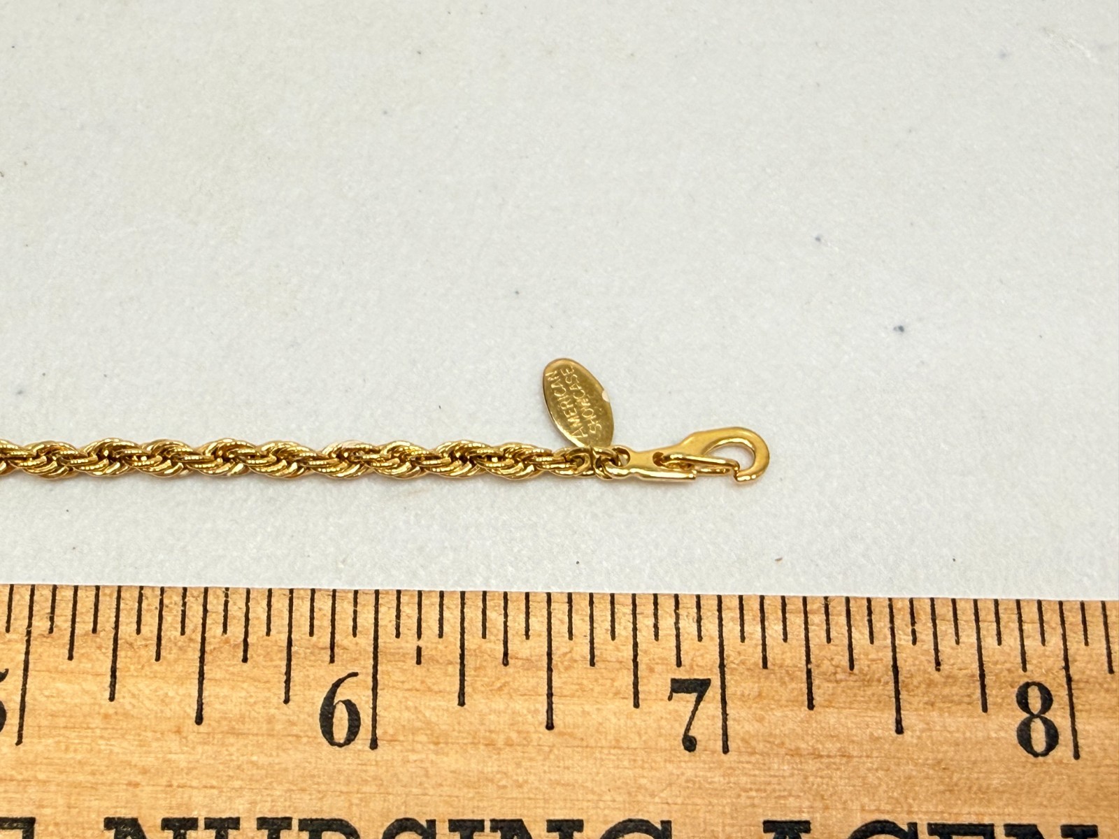 Vintage American Showcase Bracelet Gold Tone Rope Chain Single Strand Estate 7.2