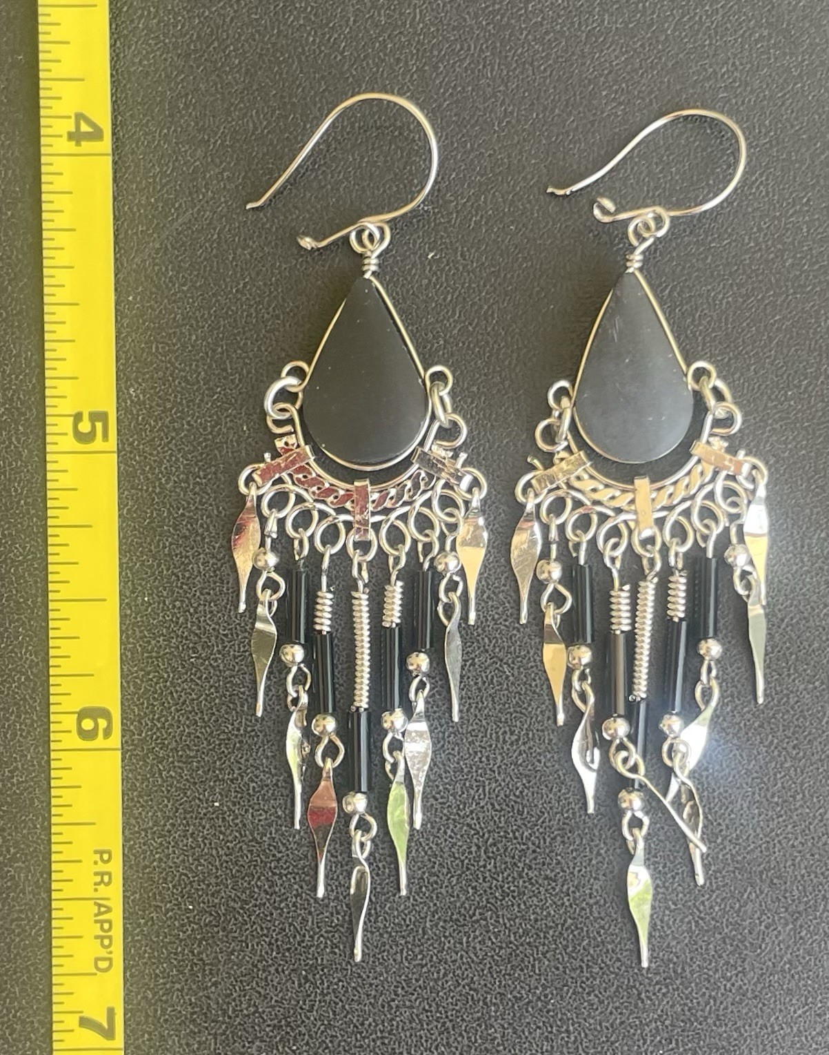Peruvian Black Onyx Semi-Precious Stone Seed Bead Earrings Handmade Boho Peru