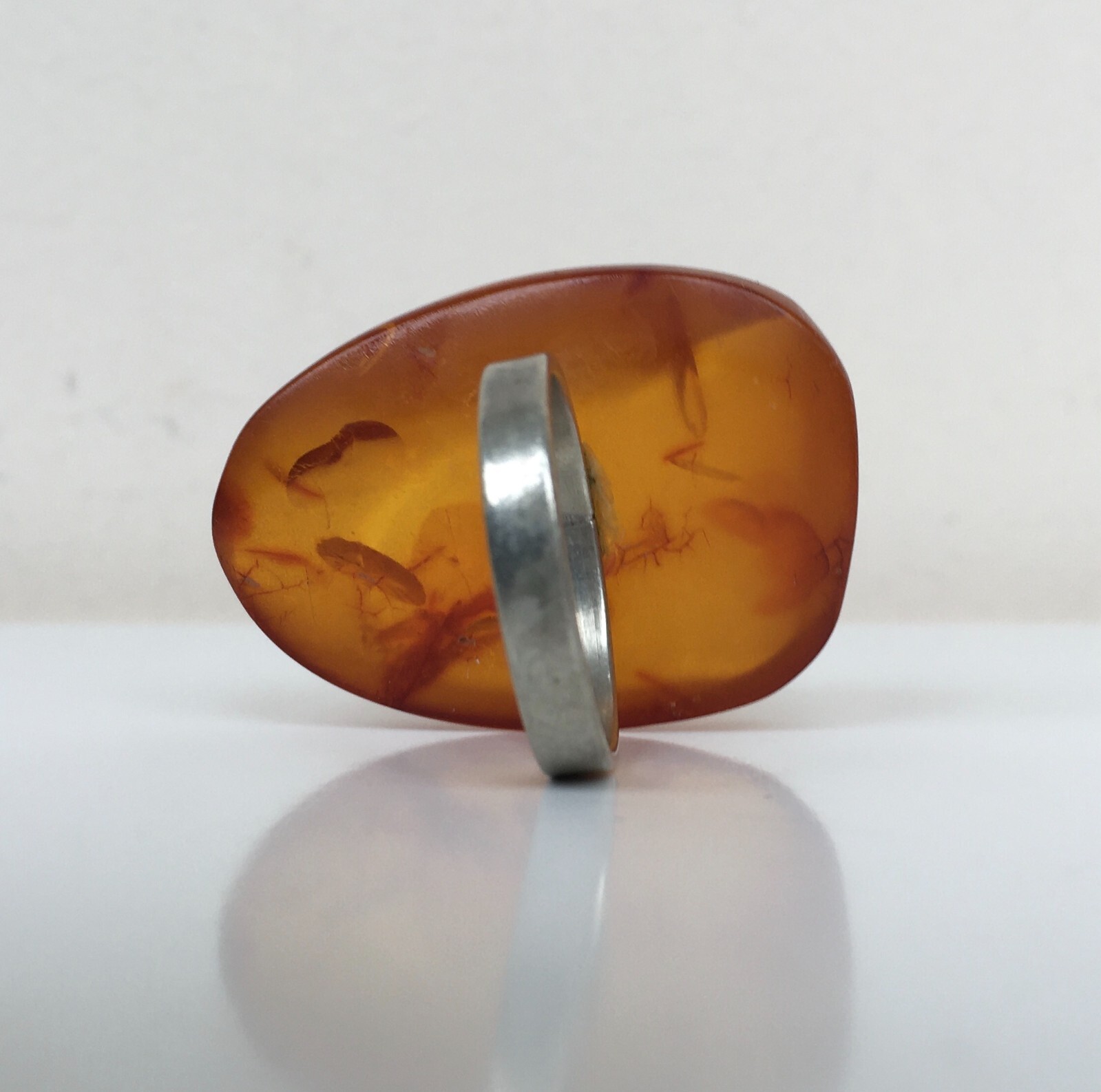 Ring made of Natural Amber Cupronickel USSR period Size 8 18.25 mm 8.86 gr