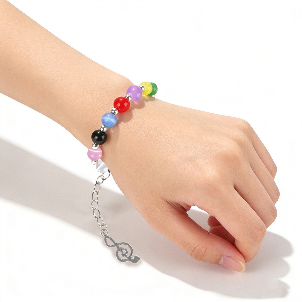 Women’s Fashion Bracelet with Exquisite Beads of Natural Rainbow Cat’s Eye
