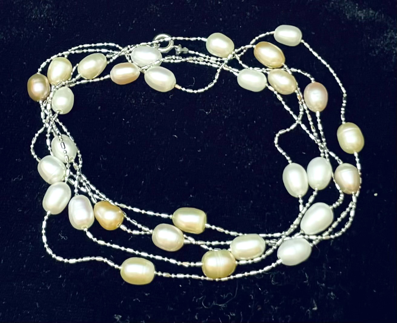 Natural Baroque White & Cream Pearl Necklace Chain Station Flapper Dainty 47″L