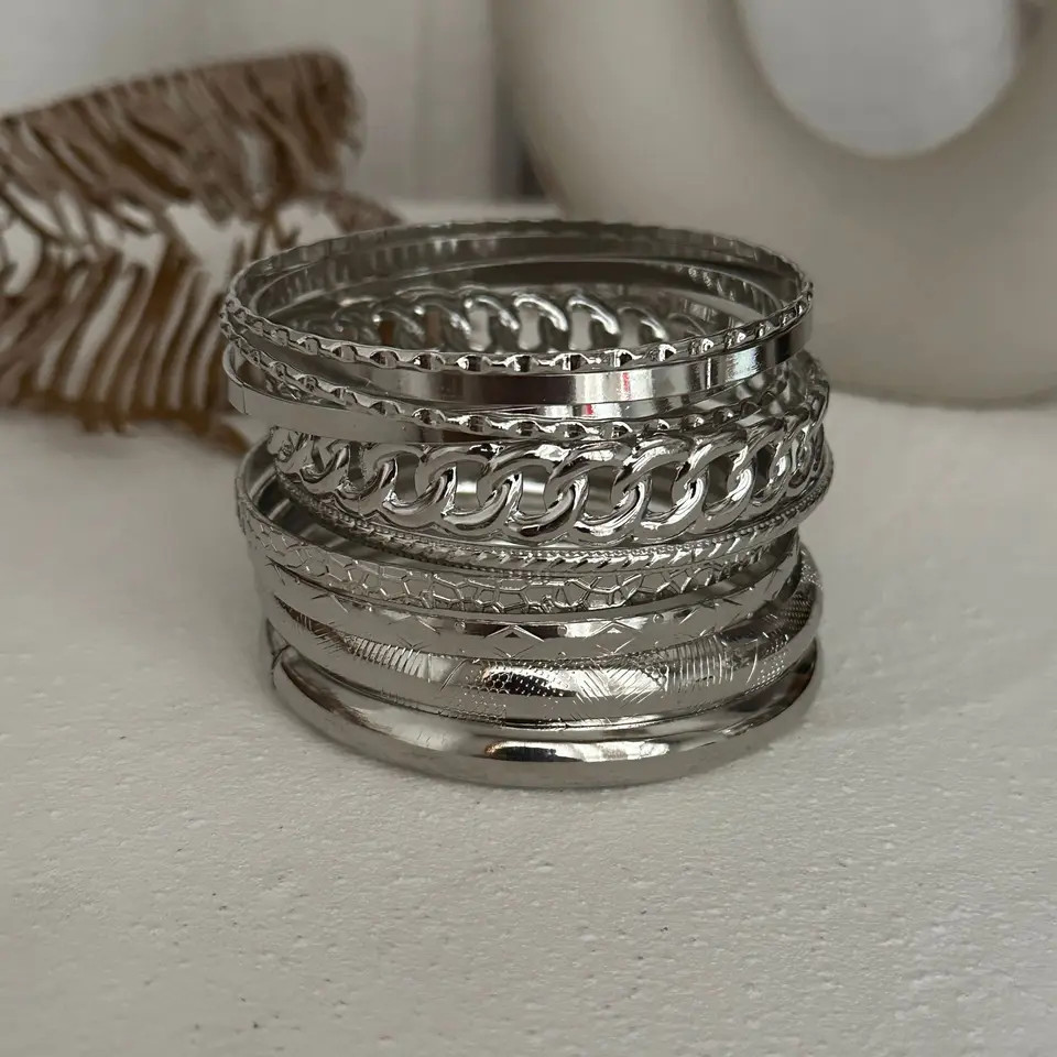 10 Pc Gold Tone Metal Bangles Women Multilayer Adjustable Twist Wide Jewelry