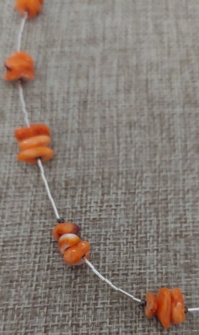 New Sterling Liquid Silver & Orange Spiny Oyster Necklace