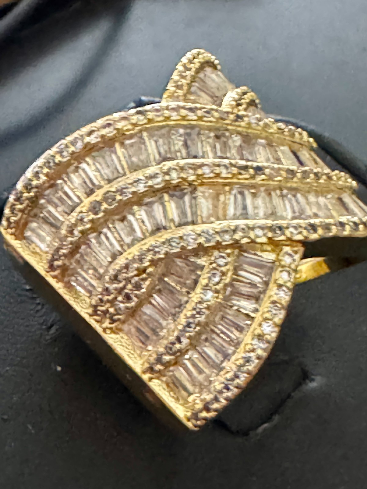 Stunning Wave Style Baguette Statement Cocktail Ring Size 7 Free Shipping