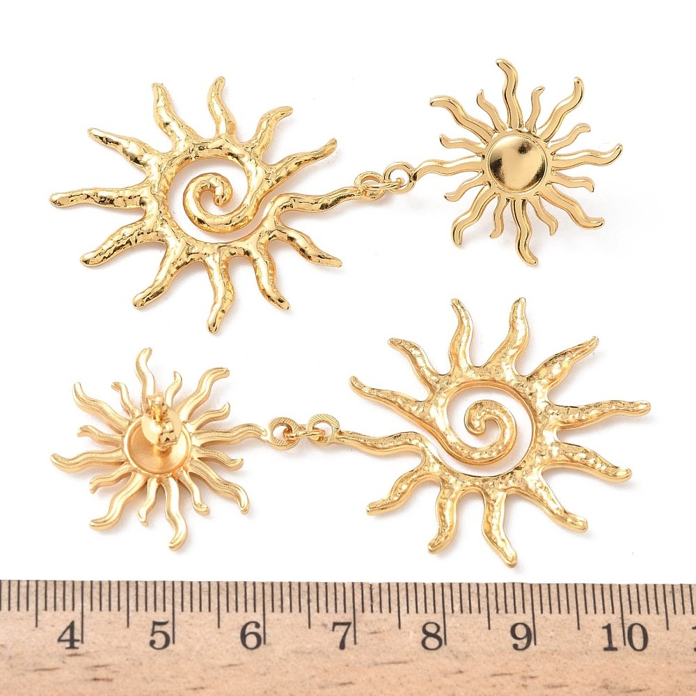 Stud Earrings Stainless Steel 18K Gold Plated Sun 2.76 in Fashion Jewelry E58