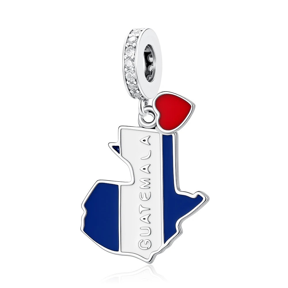 Guatemala Flag Country Outline 925 Sterling Silver Charm for Bracelet