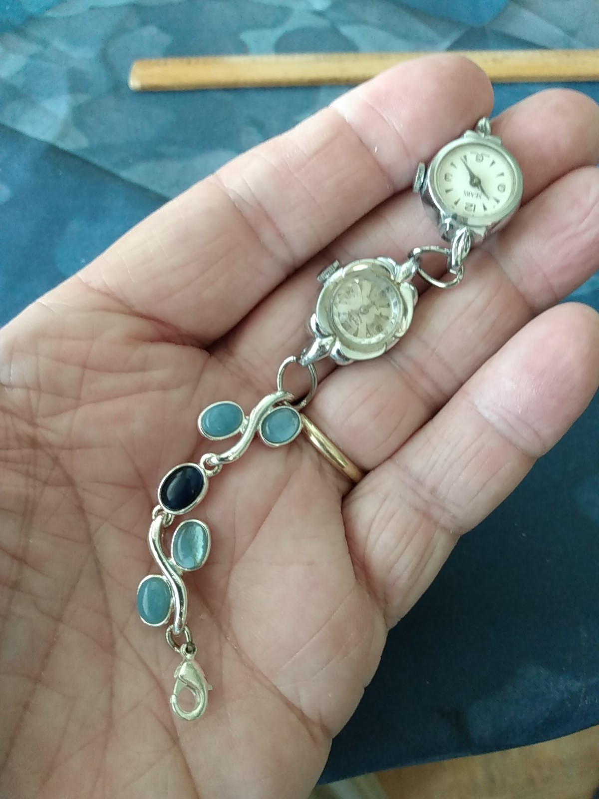 Vintage Bracelet Made With 3 Silver Tone Watches One Of A Kind Steampunk 8 Inch